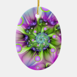 Colourful Spiral Round Shapes Abstract Fractal Art Ceramic Ornament