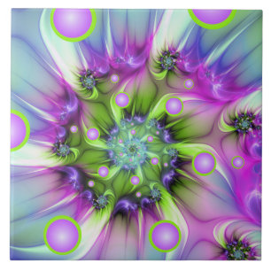 Colourful Spiral Round Shapes Abstract Fractal Art Ceramic Tile