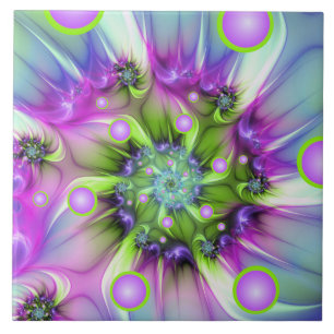 Colourful Spiral Round Shapes Abstract Fractal Art Ceramic Tile