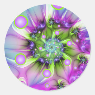 Colourful Spiral Round Shapes Abstract Fractal Art Classic Round Sticker