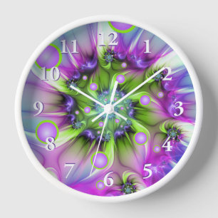 Colourful Spiral Round Shapes Abstract Fractal Art Clock