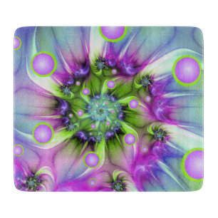 Colourful Spiral Round Shapes Abstract Fractal Art Cutting Board