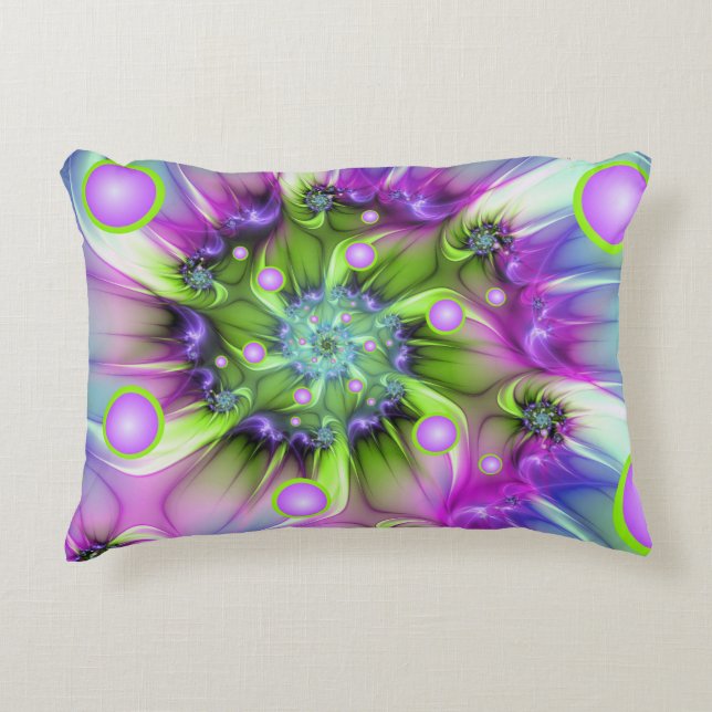 Colourful Spiral Round Shapes Abstract Fractal Art Decorative Cushion (Front)