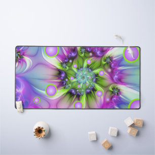 Colourful Spiral Round Shapes Abstract Fractal Art Desk Mat