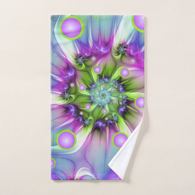 Colourful Spiral Round Shapes Abstract Fractal Art Hand Towel (Hand Towel)