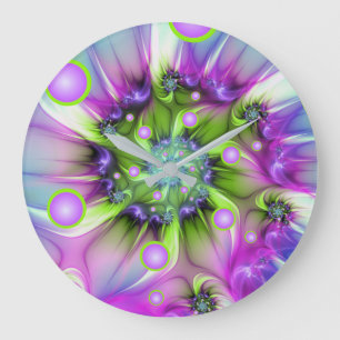 Colourful Spiral Round Shapes Abstract Fractal Art Large Clock