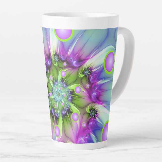 Colourful Spiral Round Shapes Abstract Fractal Art Latte Mug (Right Angle)