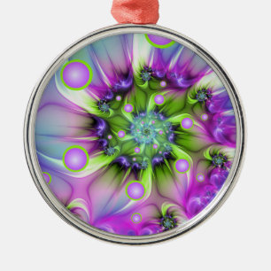 Colourful Spiral Round Shapes Abstract Fractal Art Metal Ornament