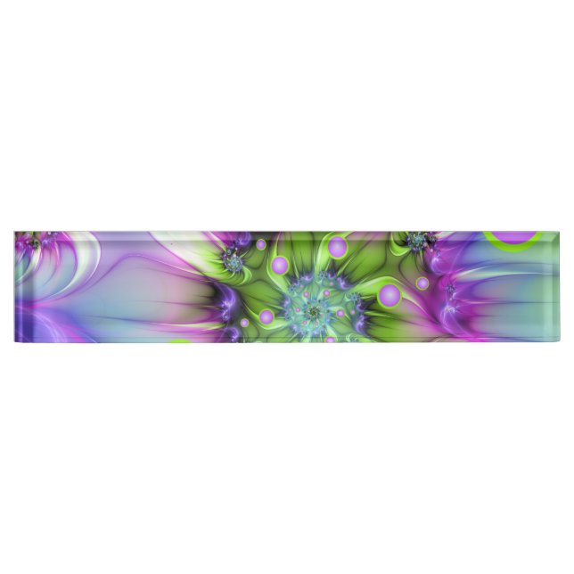Colourful Spiral Round Shapes Abstract Fractal Art Nameplate (Front)