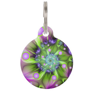 Colourful Spiral Round Shapes Abstract Fractal Art Pet Tag