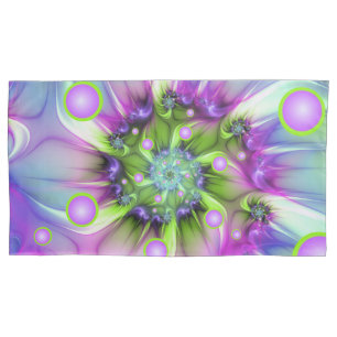 Colourful Spiral Round Shapes Abstract Fractal Art Pillowcase