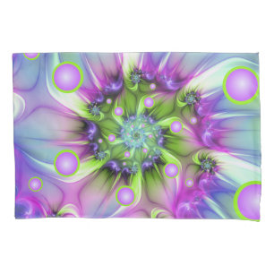 Colourful Spiral Round Shapes Abstract Fractal Art Pillowcase