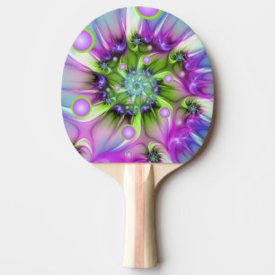 Colourful Spiral Round Shapes Abstract Fractal Art Ping Pong Paddle