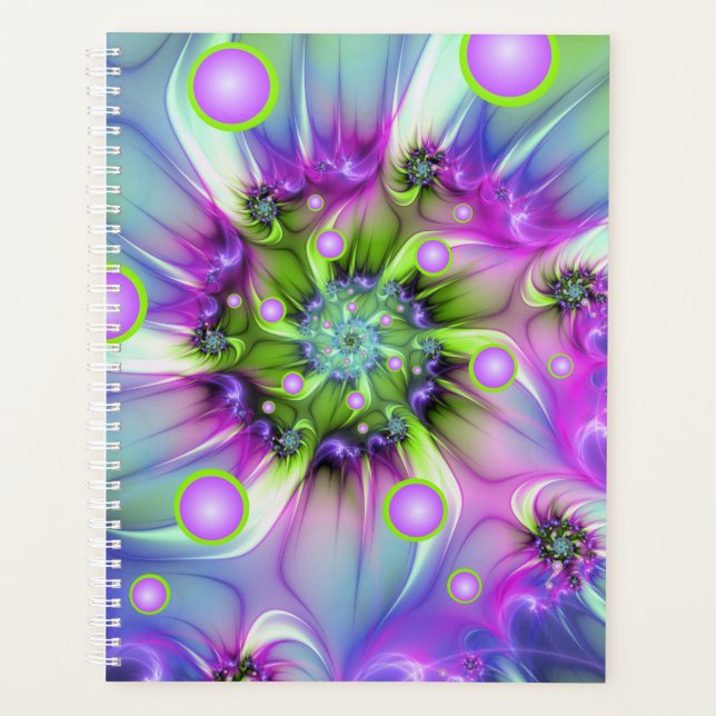 Colourful Spiral Round Shapes Abstract Fractal Art Planner (Front)