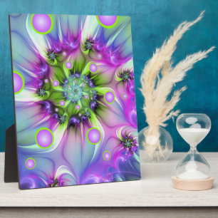 Colourful Spiral Round Shapes Abstract Fractal Art Plaque