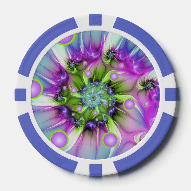 Colourful Spiral Round Shapes Abstract Fractal Art Poker Chips (Front)