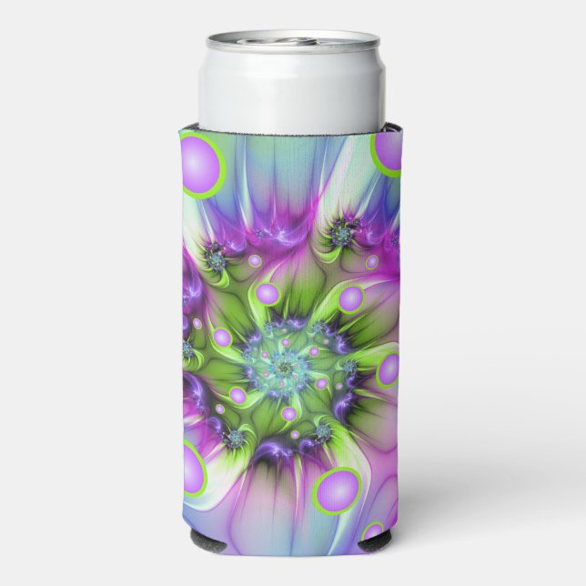 Colourful Spiral Round Shapes Abstract Fractal Art Seltzer Can Cooler (Seltzer Back)
