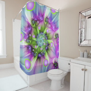 Colourful Spiral Round Shapes Abstract Fractal Art Shower Curtain