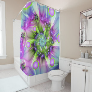 Colourful Spiral Round Shapes Abstract Fractal Art Shower Curtain