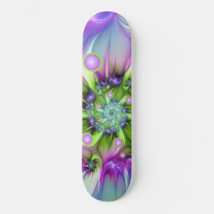 Colourful Spiral Round Shapes Abstract Fractal Art Skateboard