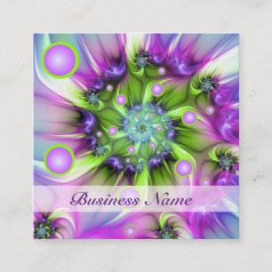 Colourful Spiral Round Shapes Abstract Fractal Art Square Business Card