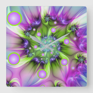 Colourful Spiral Round Shapes Abstract Fractal Art Square Wall Clock