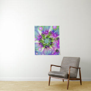 Colourful Spiral Round Shapes Abstract Fractal Art Tapestry