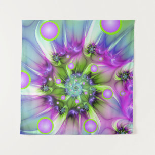Colourful Spiral Round Shapes Abstract Fractal Art Tapestry