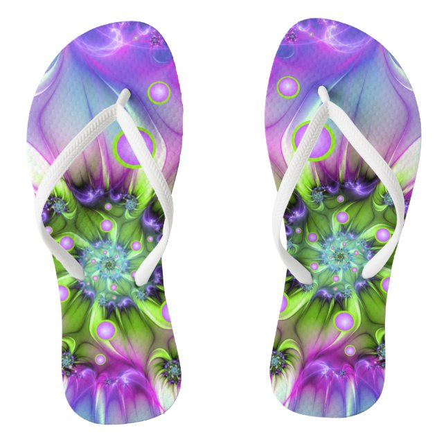 Colourful Spiral Round Shapes Abstract Fractal Art Thongs (Footbed)