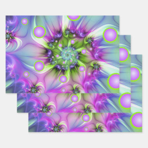 Colourful Spiral Round Shapes Abstract Fractal Art Wrapping Paper Sheet