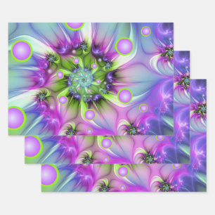 Colourful Spiral Round Shapes Abstract Fractal Art Wrapping Paper Sheet