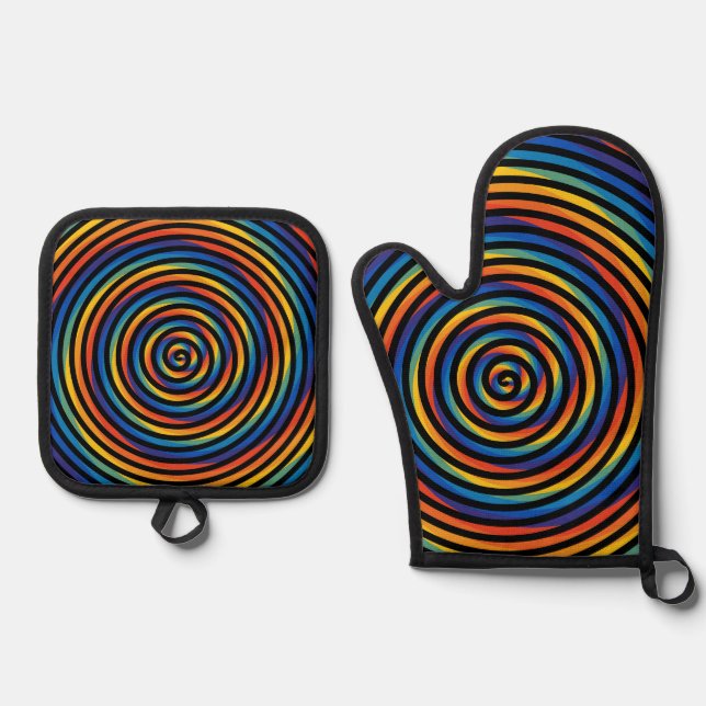 Colourful Spiral Swirl Oven Mitt & Pot Holder Set (Front)