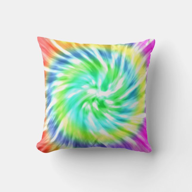 Colourful Spiral Tie Dye Throw Pillow (Front)