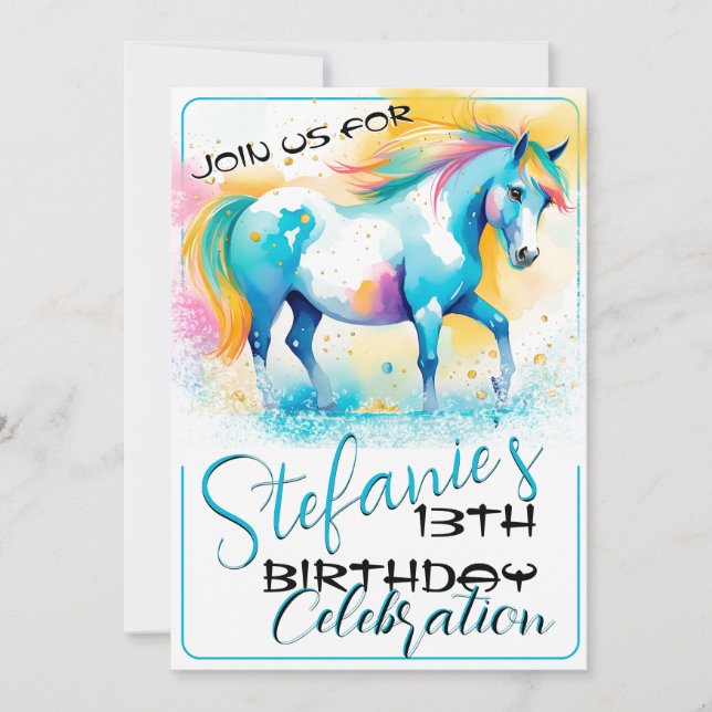 Colourful Spirit Pony 14 Birthday Invitation (Front)