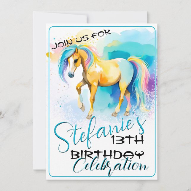 Colourful Spirit Pony 5 Birthday Invitation (Front)