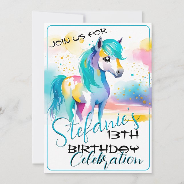 Colourful Spirit Pony 6 Birthday Invitation (Front)