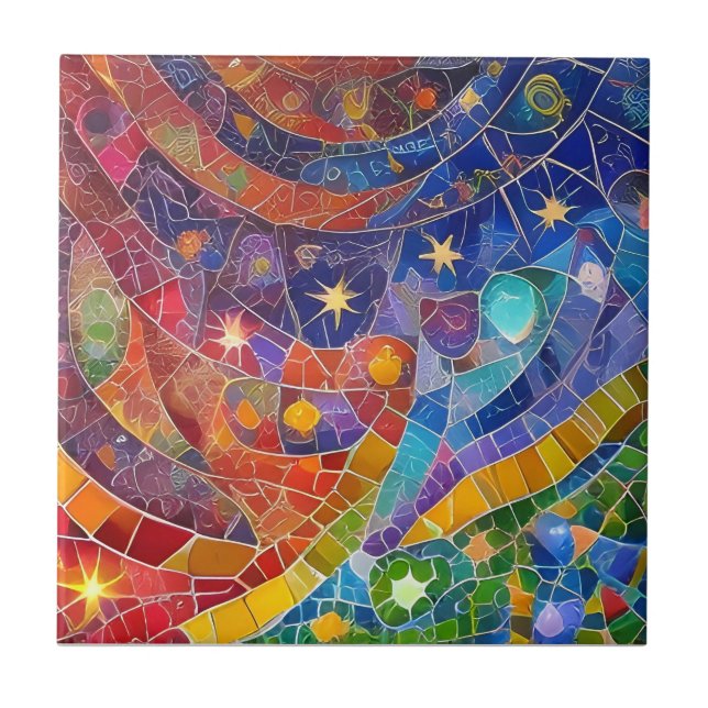 Colourful Spiritual Abstract Rainbow Flow Mosaic Ceramic Tile (Front)
