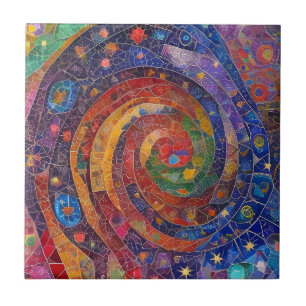 Colourful Spiritual Vortex Swirl Rainbow Mosaic Ceramic Tile