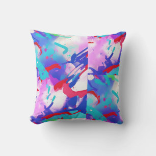 Colourful splash abstract aqua red indigo pink cushion