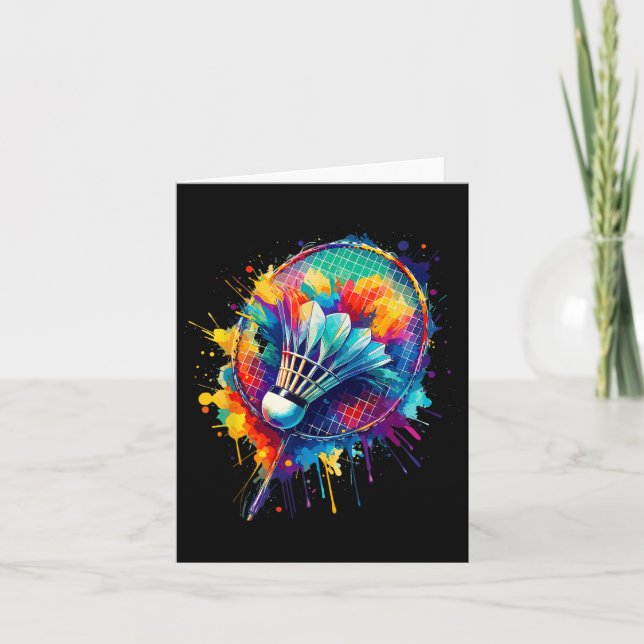 Colourful Splash Art Badminton Player Shuttle Badm Card (Front)