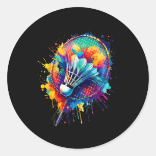 Colourful Splash Art Badminton Player Shuttle Badm Classic Round Sticker