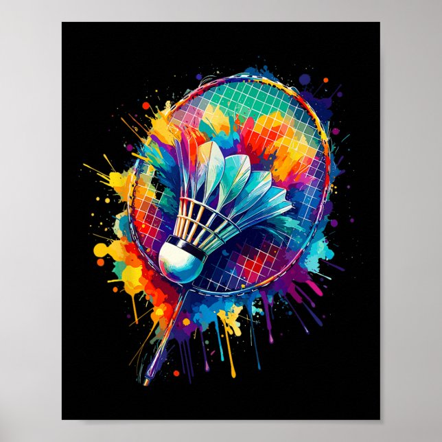 Colourful Splash Art Badminton Player Shuttle Badm Poster (Front)
