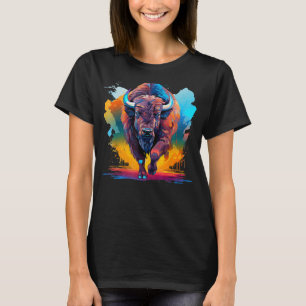 Colourful Splash Art Bison American Buffalo Lover T-Shirt