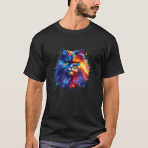 Colourful Splash Art British Longhair Cat Highland T-Shirt