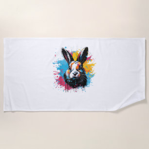 Colourful Splash Art Cute Dutch Rabbit Lover  Beach Towel