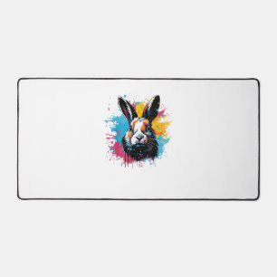 Colourful Splash Art Cute Dutch Rabbit Lover Desk Mat