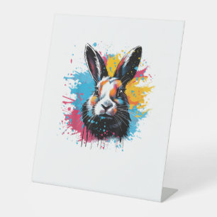 Colourful Splash Art Cute Dutch Rabbit Lover Pedestal Sign
