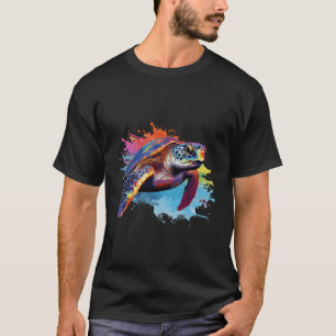 Colourful Splash Art Kemp'S Ridley Sea Turtle Love T-Shirt
