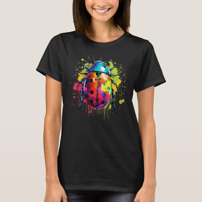 Colourful Splash Art Ladybug Nature Lover T-Shirt (Front)