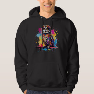 Colourful Splash Art Short Eared Owl Owls Lover Hoodie
